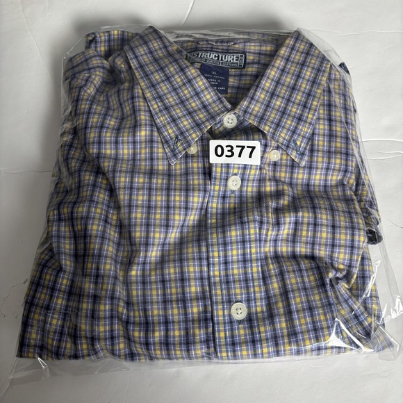 Structure Shirt Mens XL Blue Yellow Plaid Button Down Short Sleeve Cotton Casual - Picture 12 of 12